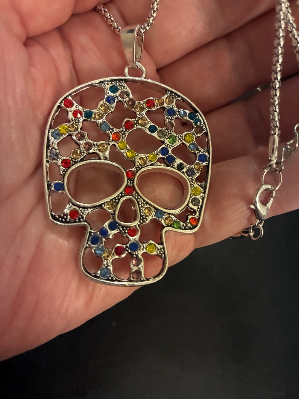 Multicolor Crystal Skull Pendant Necklace - Silver Tone
NWOT - Picture 3 of 3
